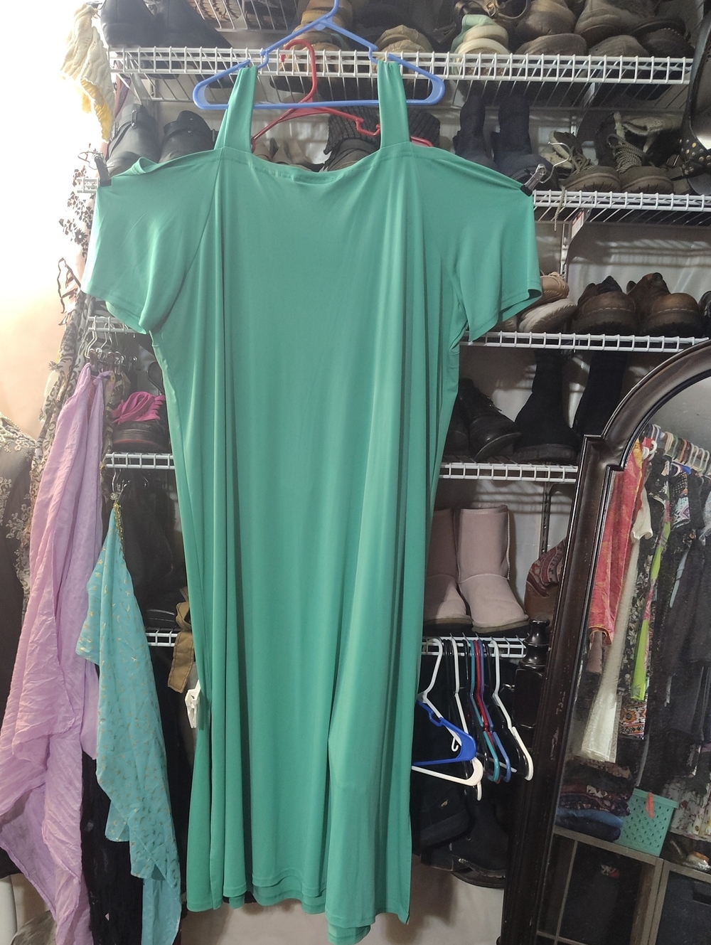 Roaman's Teal Cold-Shoulder Maxi Dress